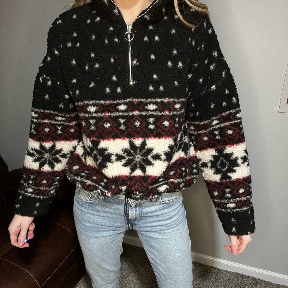 Love Tree Black and White Cowl Neck Sweater